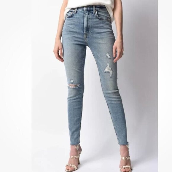 GRLFRND Denim - GRLFRND Kendall Distressed High Rise Raw Hem Jeans - Size 26